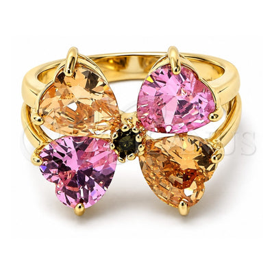 Oro Laminado Multi Stone Ring, Gold Filled Style Bow Design, with Multicolor Cubic Zirconia, Polished, Golden Finish, 5.172.009.07 (Size 7)