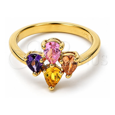 Oro Laminado Multi Stone Ring, Gold Filled Style with Multicolor Cubic Zirconia, Polished, Golden Finish, 5.172.012.09 (Size 9)