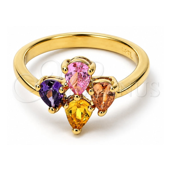 Oro Laminado Multi Stone Ring, Gold Filled Style with Multicolor Cubic Zirconia, Polished, Golden Finish, 5.172.012.09 (Size 9)