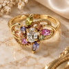 Oro Laminado Multi Stone Ring, Gold Filled Style Flower Design, with Multicolor and White Cubic Zirconia, Polished, Golden Finish, 5.172.013.09 (Size 9)