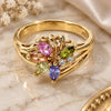 Oro Laminado Multi Stone Ring, Gold Filled Style Flower Design, with Multicolor and White Cubic Zirconia, Polished, Golden Finish, 5.172.017.09 (Size 9)