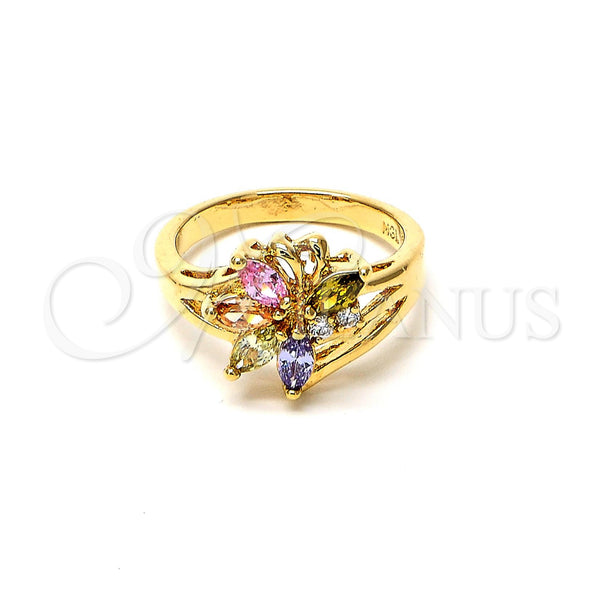 Gold Filled Ring — Multi Stone Ring Flower Design with Multicolor and — main product view — SKU 103640 | Oro Laminado anillo — Multi Stone Ring flor diseño with Multicolor and — SKU 103640