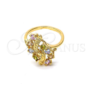 Gold Filled Ring — Multi Stone Ring Cluster and Leaf Design with — main product view — SKU 103642 | Oro Laminado anillo — Multi Stone Ring Cluster and Leaf diseño with — SKU 103642