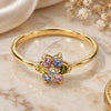 Oro Laminado Multi Stone Ring, Gold Filled Style Flower and Cluster Design, with Multicolor Cubic Zirconia, Polished, Golden Finish, 5.172.022.09 (Size 9)