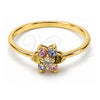 Oro Laminado Multi Stone Ring, Gold Filled Style Flower and Cluster Design, with Multicolor Cubic Zirconia, Polished, Golden Finish, 5.172.022.09 (Size 9)