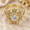 Oro Laminado Multi Stone Ring, Gold Filled Style Flower Design, with Multicolor Cubic Zirconia, Diamond Cutting Finish, Golden Finish, 5.172.035.09 (Size 9)