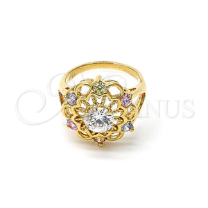 Gold Filled Ring — Multi Stone Ring Flower Design with Multicolor Cubic — main product view — SKU 103653 | Oro Laminado anillo — Multi Stone Ring flor diseño with Multicolor Cubic — SKU 103653