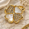 Oro Laminado Elegant Ring, Gold Filled Style Flower and Heart Design, with Champagne Opal and White Crystal, Polished, Golden Finish, 5.174.022.07 (Size 7)