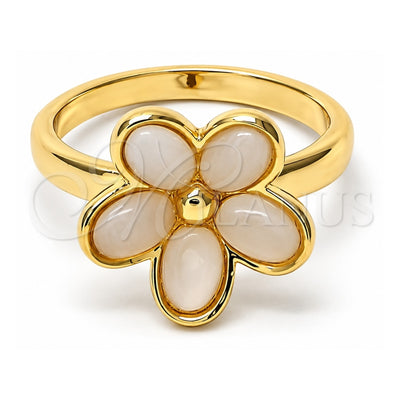 Oro Laminado Multi Stone Ring, Gold Filled Style Flower Design, with Brown Opal, Polished, Golden Finish, 01.65.1016.09 (Size 9)
