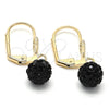 Oro Laminado Dangle Earring, Gold Filled Style Ball Design, with Black Crystal, Polished, Golden Finish, 5.120.017.1
