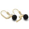 Oro Laminado Dangle Earring, Gold Filled Style Ball Design, with Black Crystal, Polished, Golden Finish, 5.120.017.1
