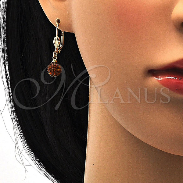 Gold Filled Ring — Dangle Earring Ball Design with Brown Crystal Polished — alternate product view — SKU 103665 | Oro Laminado anillo — Dangle Earring Ball diseño with Brown cristal pulido — SKU 103665