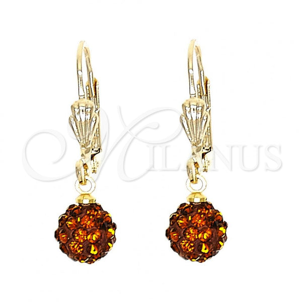 Gold Filled Ring — Dangle Earring Ball Design with Brown Crystal Polished — main product view — SKU 103665 | Oro Laminado anillo — Dangle Earring Ball diseño with Brown cristal pulido — SKU 103665