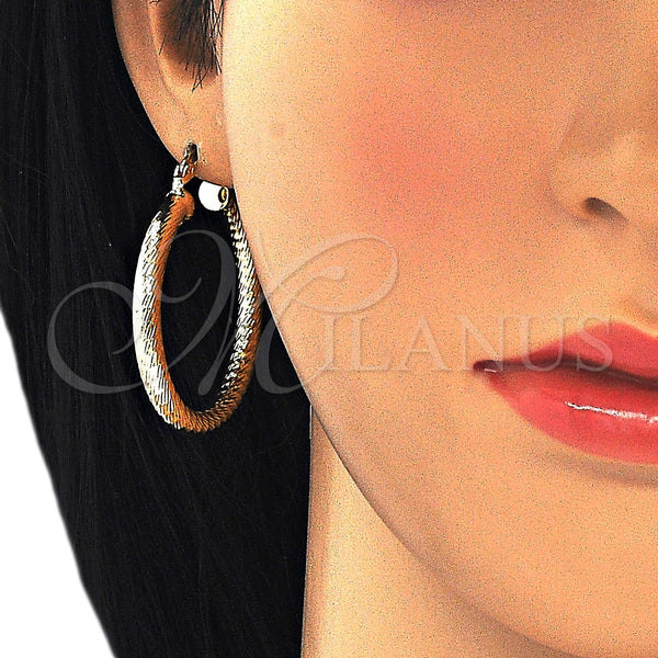 Gold Filled Hoop Earrings — Medium Hoop Hollow Design Diamond Cutting 5. — alternate product view — SKU 103668 | Oro Laminado aretes de aro — Medium Hoop Hollow diseño Diamond Cutting 5. — SKU 103668