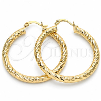 Oro Laminado Medium Hoop, Gold Filled Style Hollow Design, Diamond Cutting Finish, Golden Finish, 5.139.009.40