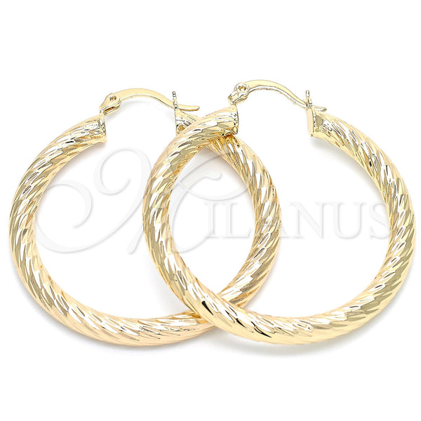 Gold Filled Hoop Earrings — Medium Hoop Hollow Design Diamond Cutting 5. — main product view — SKU 103668 | Oro Laminado aretes de aro — Medium Hoop Hollow diseño Diamond Cutting 5. — SKU 103668