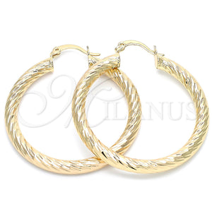 Gold Filled Hoop Earrings — Medium Hoop Hollow Design Diamond Cutting 5. — main product view — SKU 103668 | Oro Laminado aretes de aro — Medium Hoop Hollow diseño Diamond Cutting 5. — SKU 103668