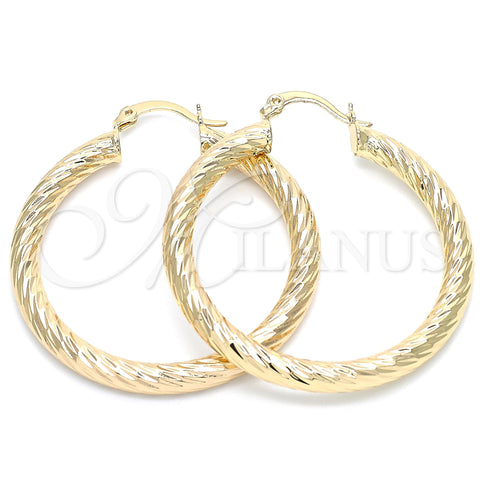 Oro Laminado Medium Hoop, Gold Filled Style Hollow Design, Diamond Cutting Finish, Golden Finish, 5.139.009.40