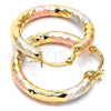 Oro Laminado Medium Hoop, Gold Filled Style Hollow Design, Diamond Cutting Finish, Tricolor, 02.170.0044.1.30