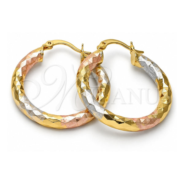 Oro Laminado Medium Hoop, Gold Filled Style Hollow Design, Diamond Cutting Finish, Tricolor, 02.170.0044.1.30