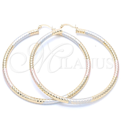 Gold Filled Hoop Earrings — Extra Large Hoop Hollow Design Diamond Cutting Tricolor for wholesale, main product view