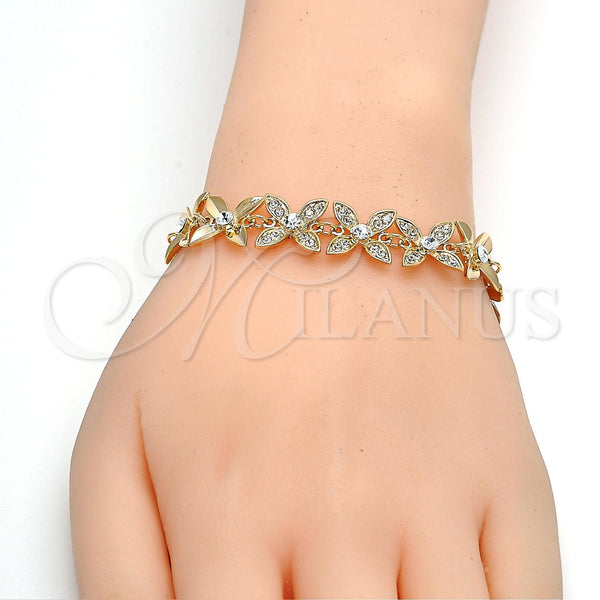 Gold Filled Bracelet — Fancy Bracelet Flower and Heart Design with White — alternate product view — SKU 103714 | Oro Laminado brazalete — elegante Bracelet flor and corazón diseño with blanco — SKU 103714