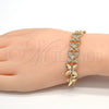 Oro Laminado Fancy Bracelet, Gold Filled Style Flower and Heart Design, with White Crystal, Polished, Golden Finish, 03.171.0052.07 (12 MM Thickness, 7 Inches Length)