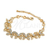 Oro Laminado Fancy Bracelet, Gold Filled Style Flower and Heart Design, with White Crystal, Polished, Golden Finish, 03.171.0052.07 (12 MM Thickness, 7 Inches Length)
