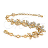 Oro Laminado Fancy Bracelet, Gold Filled Style Flower and Heart Design, with White Crystal, Polished, Golden Finish, 03.171.0052.07 (12 MM Thickness, 7 Inches Length)