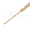 Oro Laminado Fancy Bracelet, Gold Filled Style Flower and Heart Design, with White Crystal, Polished, Golden Finish, 03.171.0052.07 (12 MM Thickness, 7 Inches Length)