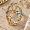 Oro Laminado Multi Stone Ring, Gold Filled Style Flower Design, with White Crystal, Polished, Golden Finish, 01.118.0016.07 (Size 7)