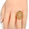 Oro Laminado Multi Stone Ring, Gold Filled Style Flower Design, with White Crystal, Polished, Golden Finish, 01.118.0016.09 (Size 9)