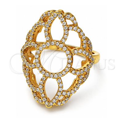 Oro Laminado Multi Stone Ring, Gold Filled Style Flower Design, with White Crystal, Polished, Golden Finish, 01.118.0016.09 (Size 9)