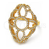 Oro Laminado Multi Stone Ring, Gold Filled Style Flower Design, with White Crystal, Polished, Golden Finish, 01.118.0016.09 (Size 9)