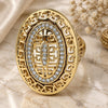 Oro Laminado Multi Stone Ring, Gold Filled Style Greek Key Design, with White Micro Pave, Polished, Golden Finish, 01.118.0024.07 (Size 7)