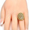 Oro Laminado Multi Stone Ring, Gold Filled Style Greek Key Design, with White Micro Pave, Polished, Golden Finish, 01.118.0024.08 (Size 8)