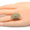 Oro Laminado Multi Stone Ring, Gold Filled Style Greek Key Design, with White Micro Pave, Polished, Golden Finish, 01.118.0024.08 (Size 8)