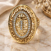 Oro Laminado Multi Stone Ring, Gold Filled Style Greek Key Design, with White Micro Pave, Polished, Golden Finish, 01.118.0024.08 (Size 8)