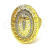 Oro Laminado Multi Stone Ring, Gold Filled Style Greek Key Design, with White Micro Pave, Polished, Golden Finish, 01.118.0024.08 (Size 8)