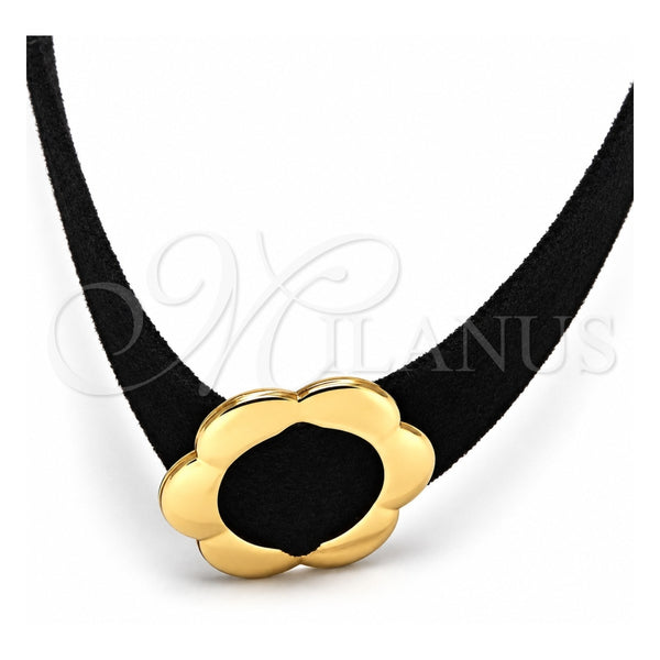 Oro Laminado Fancy Necklace, Gold Filled Style Choker and Flower Design, Polished, Golden Finish, 04.215.0002.13 (15 MM Thickness, 13 Inches Length)
