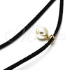 Oro Laminado Fancy Necklace, Gold Filled Style Choker and Ball Design, with Ivory Pearl, Polished, Golden Finish, 04.215.0010.13 (05 MM Thickness, 13 Inches Length)