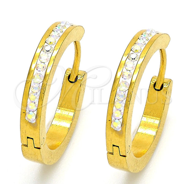 Stainless Steel Hoop Earrings — Huggie Hoop with White Crystal Polished 02. — main product view — SKU 103790 | Acero Inoxidable aretes de aro — Huggie Hoop with cristal blanco pulido 02. — SKU 103790