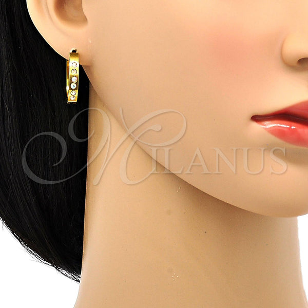 Stainless Steel Hoop Earrings — Huggie Hoop with White Crystal Polished 02. — alternate product view — SKU 103791 | Acero Inoxidable aretes de aro — Huggie Hoop with cristal blanco pulido 02. — SKU 103791