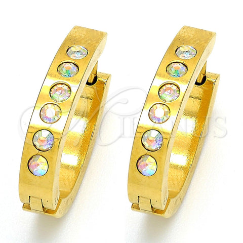 Stainless Steel Huggie Hoop, with White Crystal, Polished, Golden Finish, 02.216.0004.15