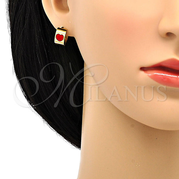 Stainless Steel Hoop Earrings — Huggie Hoop Heart Design Red Enamel 02. — alternate product view — SKU 103805 | Acero Inoxidable aretes de aro — Huggie Hoop corazón diseño Red Enamel 02. — SKU 103805
