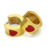 Stainless Steel Huggie Hoop, Heart Design, Red Enamel Finish, Golden Finish, 02.216.0011.3