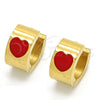 Stainless Steel Huggie Hoop, Heart Design, Red Enamel Finish, Golden Finish, 02.216.0011.3