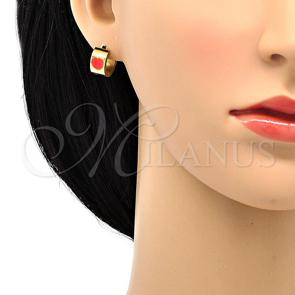 Stainless Steel Hoop Earrings — Huggie Hoop Heart Design Orange Enamel 02. — alternate product view — SKU 103806 | Acero Inoxidable aretes de aro — Huggie Hoop corazón diseño Orange Enamel 02. — SKU 103806