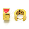 Stainless Steel Huggie Hoop, Heart Design, Orange Enamel Finish, Golden Finish, 02.216.0011.4