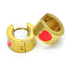 Stainless Steel Huggie Hoop, Heart Design, Orange Enamel Finish, Golden Finish, 02.216.0011.4
